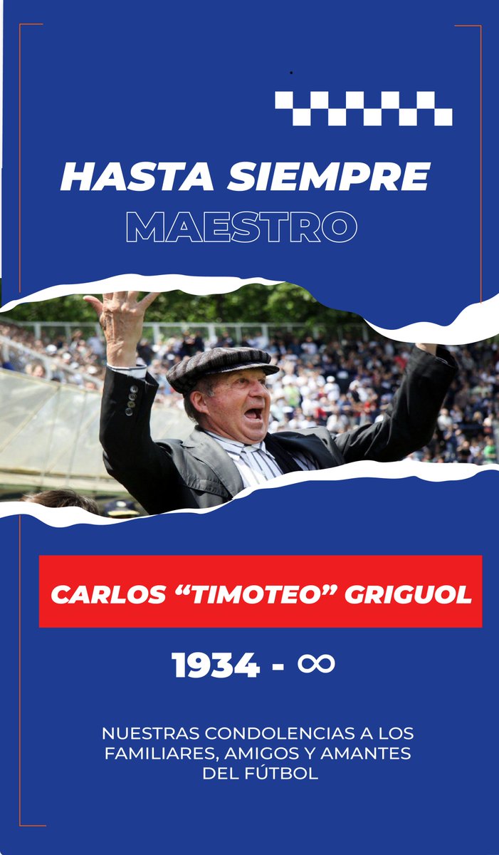 cdsv_ok's tweet photo. ⚽️"Hasta siempre, Maestro!"

Carlos "Timoteo" Griguol
(04.09.1934 - #TimoteoEterno )

Nuestras condolencias a los familiares, amigos y amantes del fútbol. https://t.co/FAcOWlTcHP