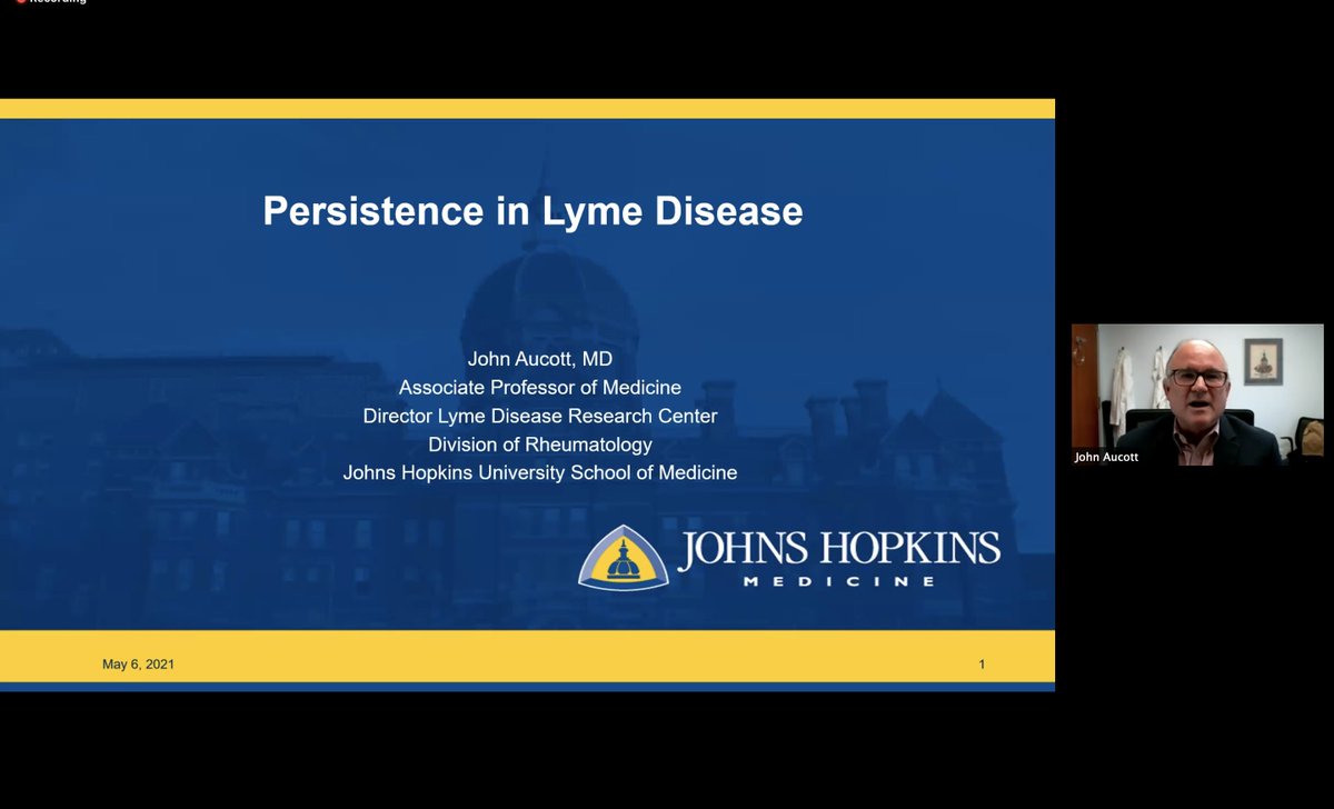 Live now! Dr.  @aucott_john discussing Persistent Symptoms in Lyme Disease: Connecting the Dots. Click here to join:  https://us02web.zoom.us/webinar/register/WN_mp15hZz_TxyiKtHP38kOvg