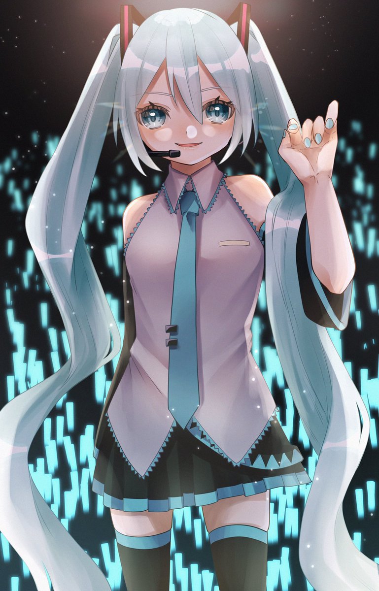 hatsune miku 1girl long hair thighhighs twintails skirt solo necktie  illustration images