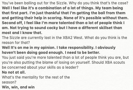 XbaUpdates's tweet photo. The interview with XBA Sizzle's very own Preston Burnside is live! Huge shoutout to Preston for agreeing to do this, go follow him at @PrestonBurnsid2. In this interview, we talk about the Sizzle's performance, going back on past commitments, and a message to the haters. Enjoy! https://t.co/m7rIFgcSss