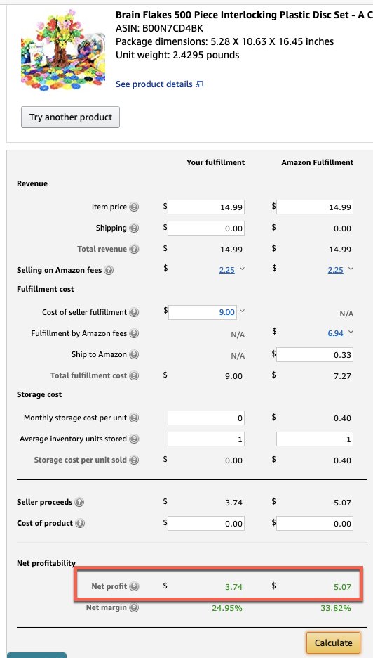 You might be able to price listings shipping out of your warehouse for less than you think.This is a cost comparison for shipping out of warehouse (FBM) on left vs. FBA.It costs us $9 after after labor, packaging, and shipping to ship out of our warehouse.