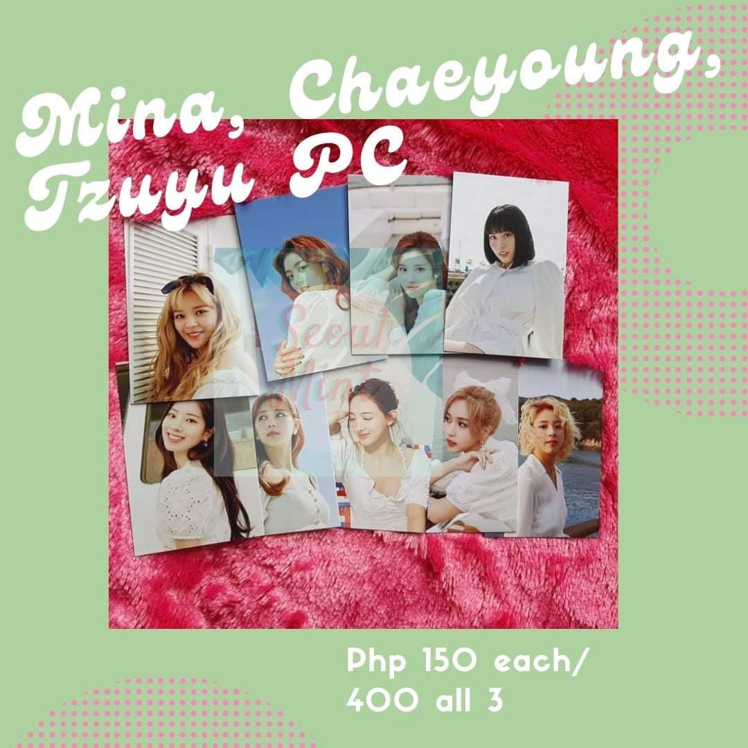  #SMPHMaySale TWICE SG 2021 TINGI Mina, Chaeyoung, Tzuyu PC for 150 php each, 400php for all 3wts lfb twice seasons greetings sg 2021