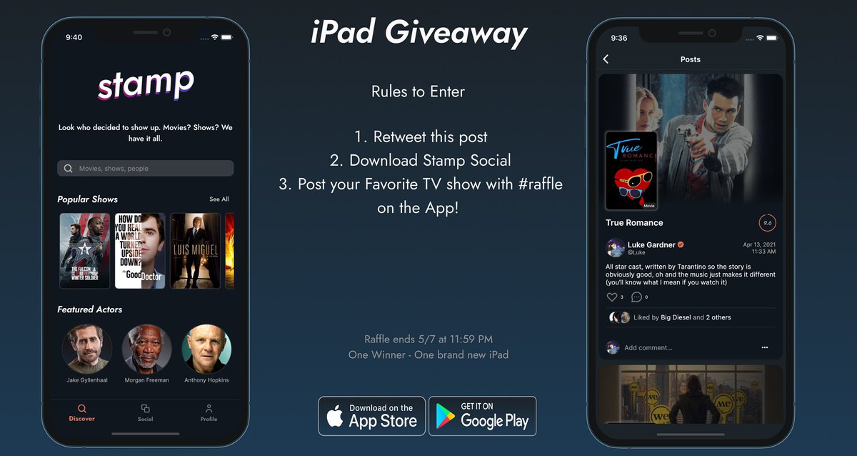 StampSocialApp's tweet photo. 🚨 Brand new iPad giveaway 🚨 

Rules to enter:

1. Retweet 
2. Download Stamp Social (Link in Bio)
3. Post your favorite show on Stamp Social with #RAFFLE

1 winner. 1 brand new iPad. Raffle ends 5/7 at 11:59 PM (CT) https://t.co/a1Q2rlopCq