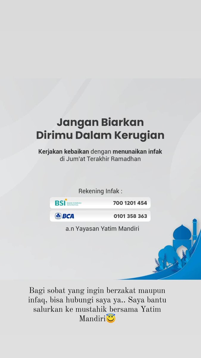 titikandryn11's tweet photo. Indahnya berbagi😇
Hari ini adalah Jum'at terakhir di bulan Ramadhan. Yuk berinfaq🥰
#JumatBerkah #JumatUntung #RamadanKareem #ramadanmubarak https://t.co/CKORgdvoyT