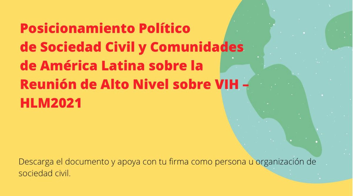#HLM Posicionamiento sociedad civil América Latina bit.ly/HLMPosPolLatina
vínculo para recolectar adhesiones es: bit.ly/FirmaPosPolHLM
<a href="/UNAIDS/">UNAIDS Global</a> @OnusidaLatina <a href="/CorresponsalVIH/">Corresponsales Clave</a>