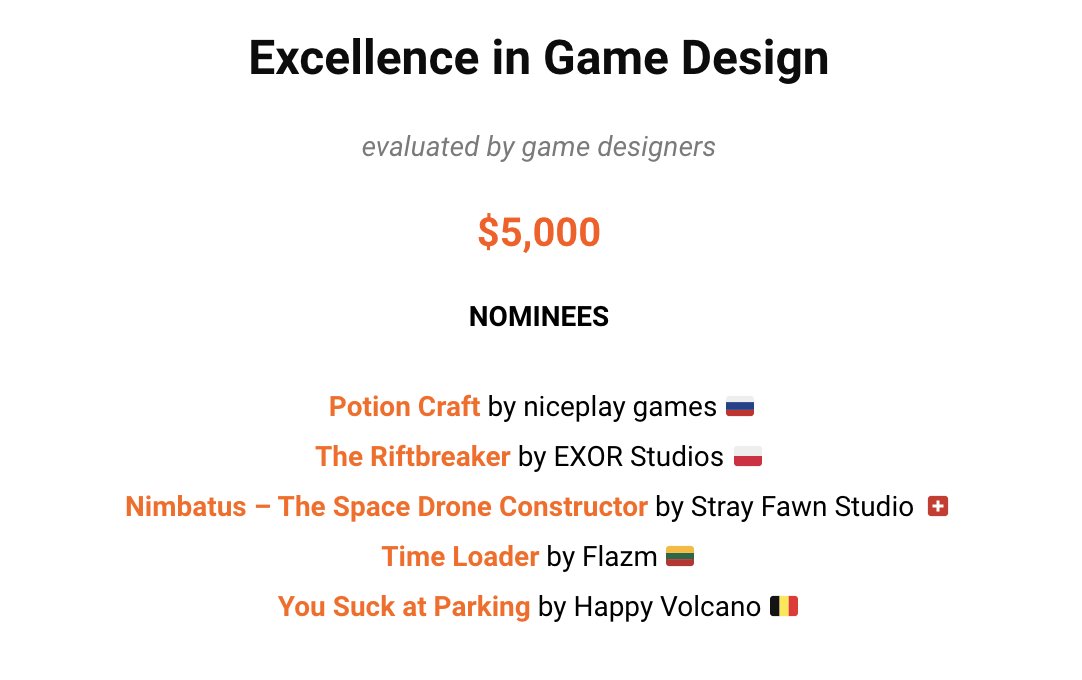 Woop! Nimbatus is nominated for 'Excellence in Game Design' at this year's <a href="/DevGAMM/">DevGAMM</a> :D

devgamm.com/spring2021/dev…

#SwissGames #indiedev