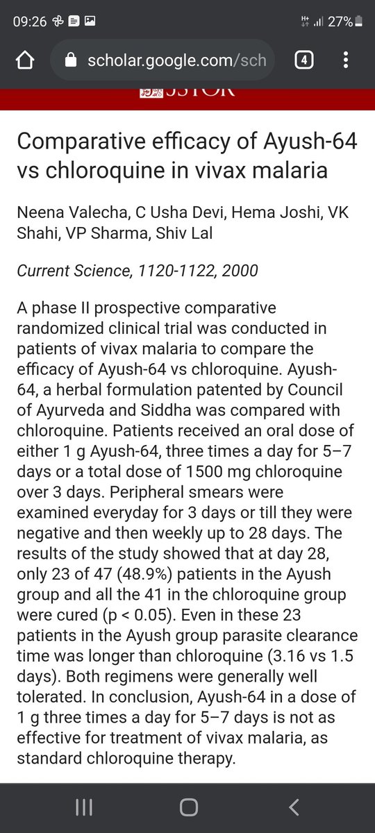 Abstract for the phase 2 trial in patients with Vivax malaria. No subsequent larger trials done..
