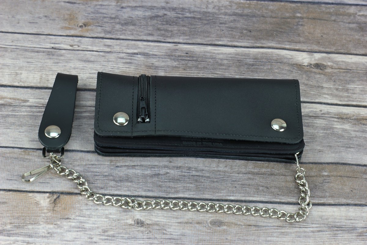 Rivet & Burr on Twitter "Black Leather chain wallet with zipper, Men's
