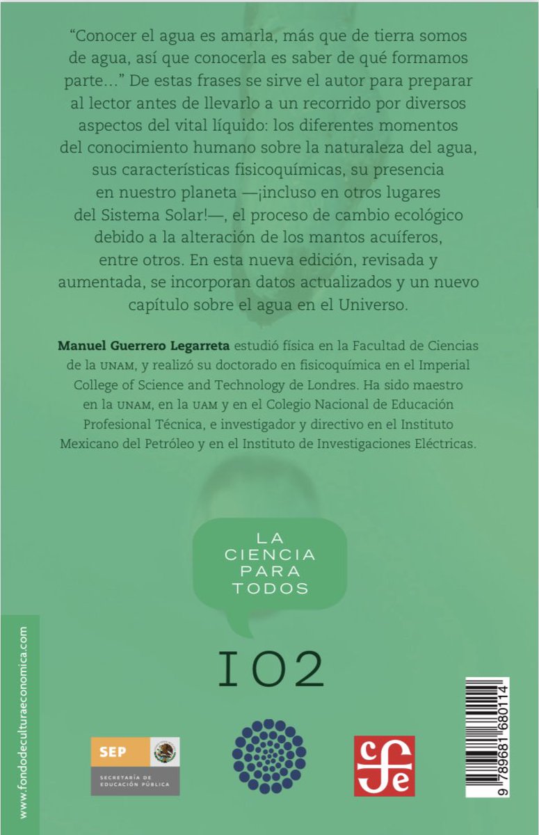 librosyciencia's tweet photo. El escritor se basa en una frase, en la cual podemos observar su punto de vista sobre el agua, y la importancia que está significa para el. 
#LeerCienciaMX #leercienciamx #agua #Quimica https://t.co/jy9wujTY3W