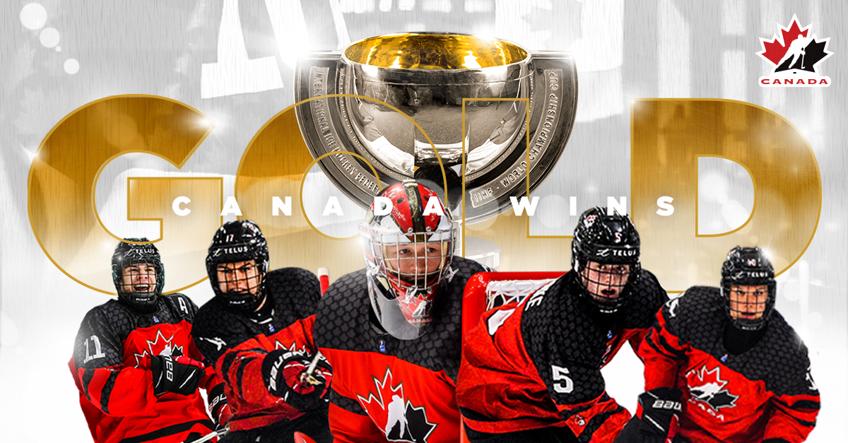 HockeyCanada's tweet photo. For the 4th time, and the 1st since 2013 ... Canada is GOLDEN at #U18Worlds! 🇨🇦🥇 https://t.co/aqKBKWOWa9