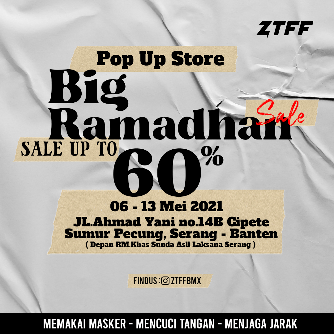 Mulai hari ini sampai malam lebaran kita hadir kan POP STORE ZTFF big ramadhan sale up to 60% 
jl. ahmad yani no.148B Cipete Serang Banten (ruko resto laksana serang) <a href="/SerangRadio/">Serang Radio 89.8 FM</a>