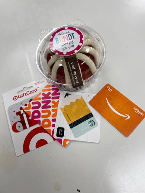 oqmsPTO's tweet photo. OQ STAFF APPRECIATION DAY 4.....You’re Nothing BUNDT the Best!
Each staff member was visited by the OQ snack cart this morning and received their own individual mini Bundt cake and a $10 gift card. https://t.co/4IDqK9diUc
