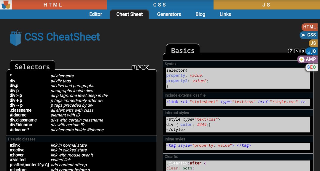  CSS cheat sheets- Amazing CSS cheat sheet contains the most common style snippets  https://htmlcheatsheet.com/css/ 