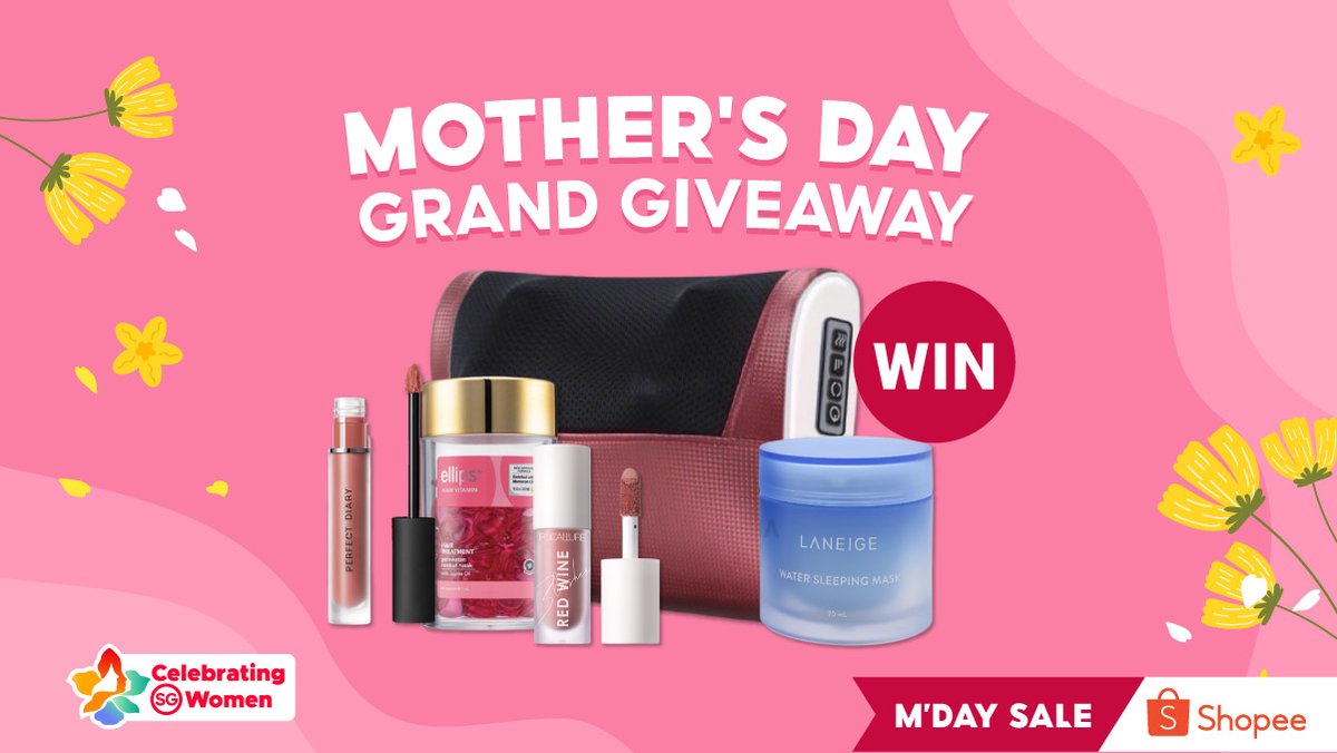 ShopeeSG's tweet photo. [GIVEAWAY] Win a Mother's Day Grand Giveaway (Worth $120)! 🥳️

Participate by: 
1. Follow us on Twitter 
2. Like and Retweet this post 
3. Reply to this tweet and hashtag #ShopeeMothersDay and tag two friends 

Giveaway ends 9 May 2021, 23:59*.

*Refer to the T&amp;Cs pinned above. https://t.co/DiStyNdBHt