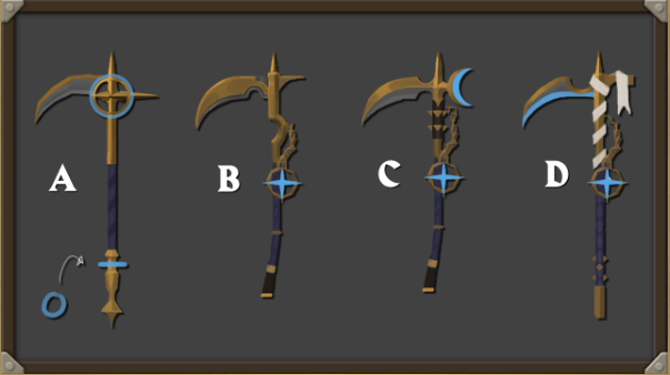 McNeillOSRS's tweet photo. Daily reminder that red scythe exists but we are forced to choose between these dogshit models. https://t.co/OSyq9HPyq0