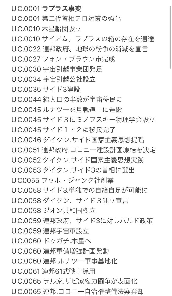 ガンダムの 宇宙世紀 年表を整理してみたら 一年戦争 U C 0079 辺りからいろんな意味でヤバさがすごい件について Togetter