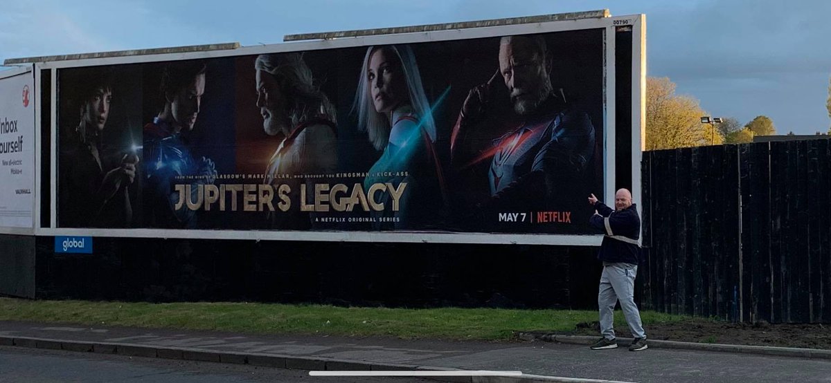 OK, just over an hour until Jupiter's Legacy S1 drops all over the world so I wanted to share a wee story with you in the meantime plus some pics my old pal Jim Gray sent last night of the billboards in my hometown of Coatbridge...