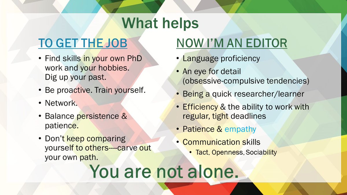 My take-home slide for those considering an editorial post in science publishing. Thanks for having me again at the @DKFZ SciPub Career Day @CdDkfz @phdcareers!
#pubcd21 #scipub #scicomm #scipubjobs #scicommjobs #editor