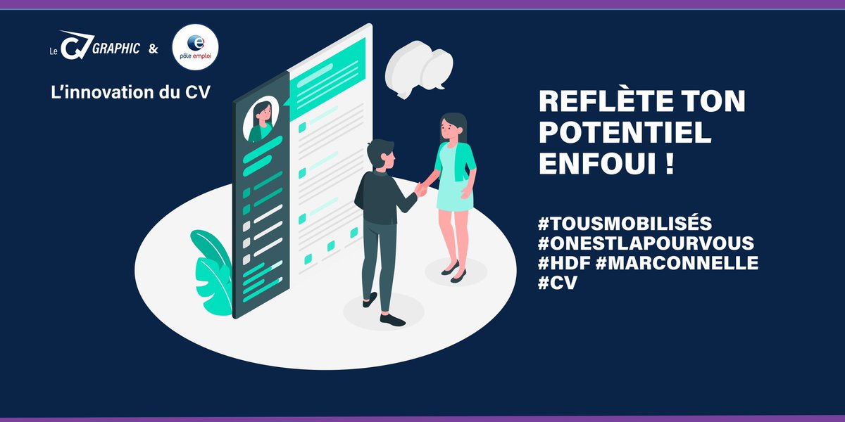 [🟣 Prestation « L’innovation du CV » - @poleemploi_HDF]

💬 Avec ton #CV reflète ton potentiel enfoui 🤩🙏🏻

▶️ #Tousmobilisés #Onestlapourvous #CV #PoleemploiMarconnelle