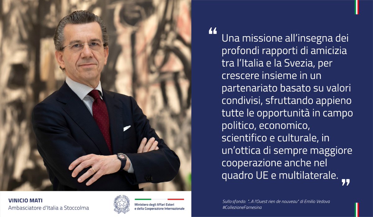 "Una missione all’insegna dei profondi rapporti di amicizia tra 🇮🇹 e 🇸🇪 per crescere insieme in un partenariato basato su valori condivisi"

👏Buon Lavoro a Vinicio Mati, nuovo Ambasciatore d'Italia a Stoccolma!