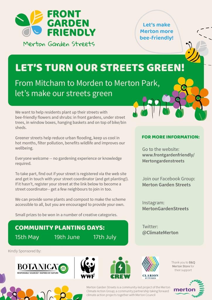 SustainableMert's tweet image. 🌸 @ClimateMerton's new #GardenStreets project aims to get residents &amp;amp; businesses turning their streets green by planting under street trees, depaving &amp;amp; planting front gardens &amp;amp; getting creative with window boxes &amp;amp; hanging baskets 🌼🌱

Find out more at lght.ly/dgij9mk