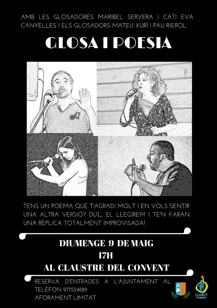 Aquest diumenge, a les 17h, serem a Lloret per fer glosa i poesia! Improvisarem a partir dels poemes que ens vulgueu dur (i dir)