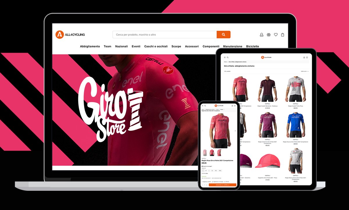 all4cycling's tweet photo. All4cycling is Giro Store. The official products of the 2021 Giro d’Italia are now available on the All4cycling website.
➡️https://t.co/aCD1dZPVKB
#All4cycling #readysteadyride
#GiroStore #giroditalia https://t.co/AW8rTUSxAD