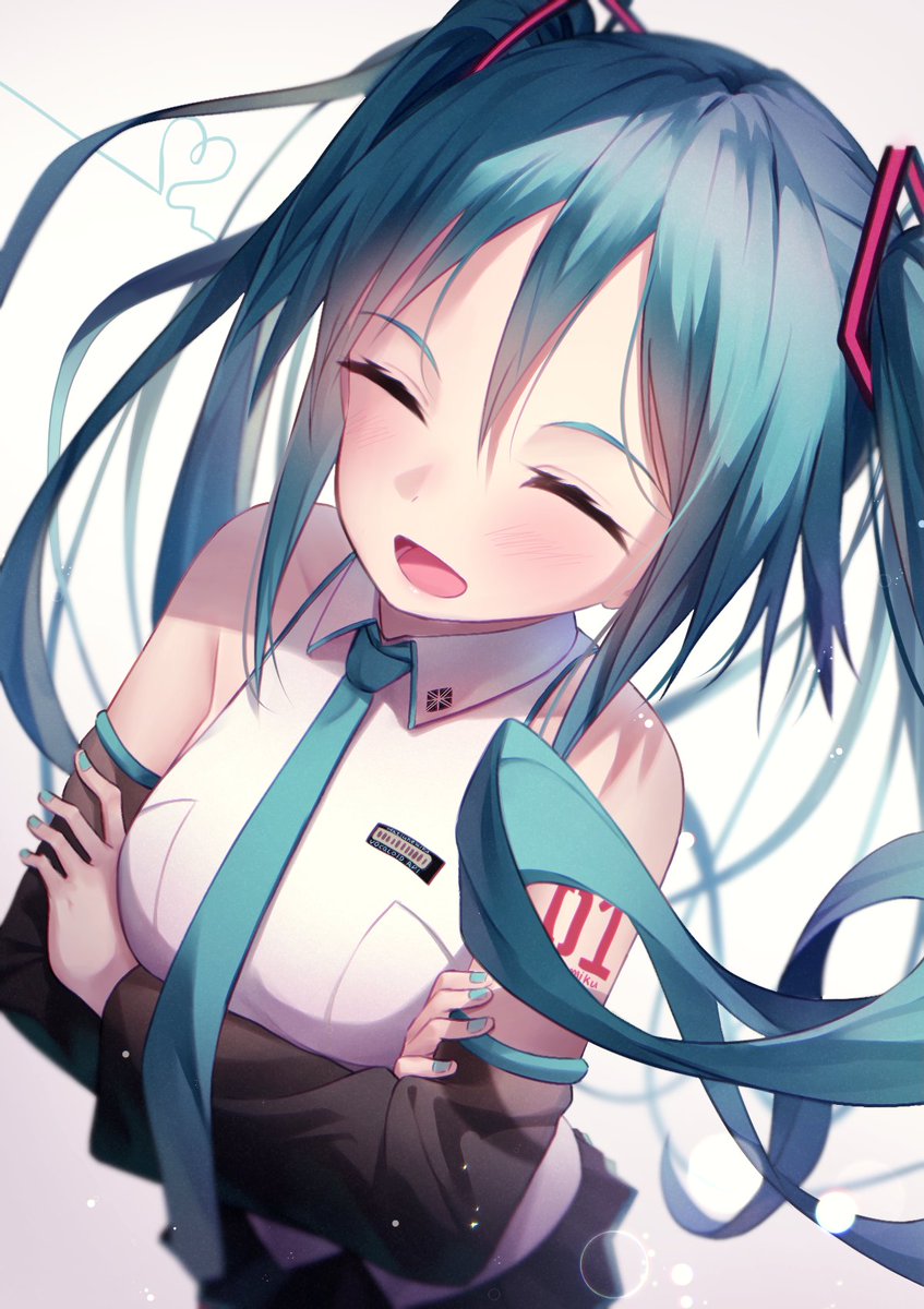 hatsune miku 1girl solo long hair twintails necktie detached sleeves closed eyes  illustration images