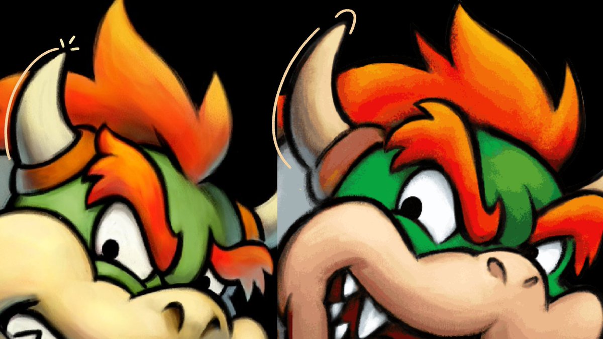 Bowser's horn looks strange; it's looks too long, the tip is blunt, and the curve doesn't look as natural.