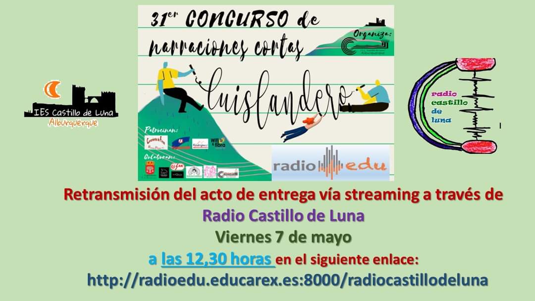 Acto de entrega de premios del Concurso "Luis Landero" de 2020 y 2021, así como del concurso de " Relatos Hiperbreves". Hoy a partir de las 12.30 h escúchalo en Streaming en <a href="/CastilloRadio/">Radio Castillo de Luna</a> de <a href="/RadioEdu/">RadioEdu</a> desde este enlace radioedu.educarex.es:8000/radiocastillod…