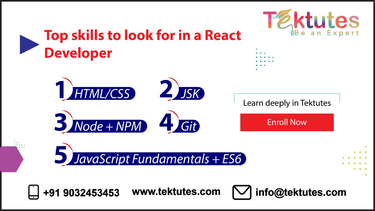 Tektutes's tweet image. React has been on the list of most popular JavaScript frameworks ever since its inception. But, how would you hire the appropriate developer for your project? Tektutes will help you.
For Free Live Demo Register Here: lnkd.in/gMjm4yt
#reactjsonlinetraining #reactjstraining