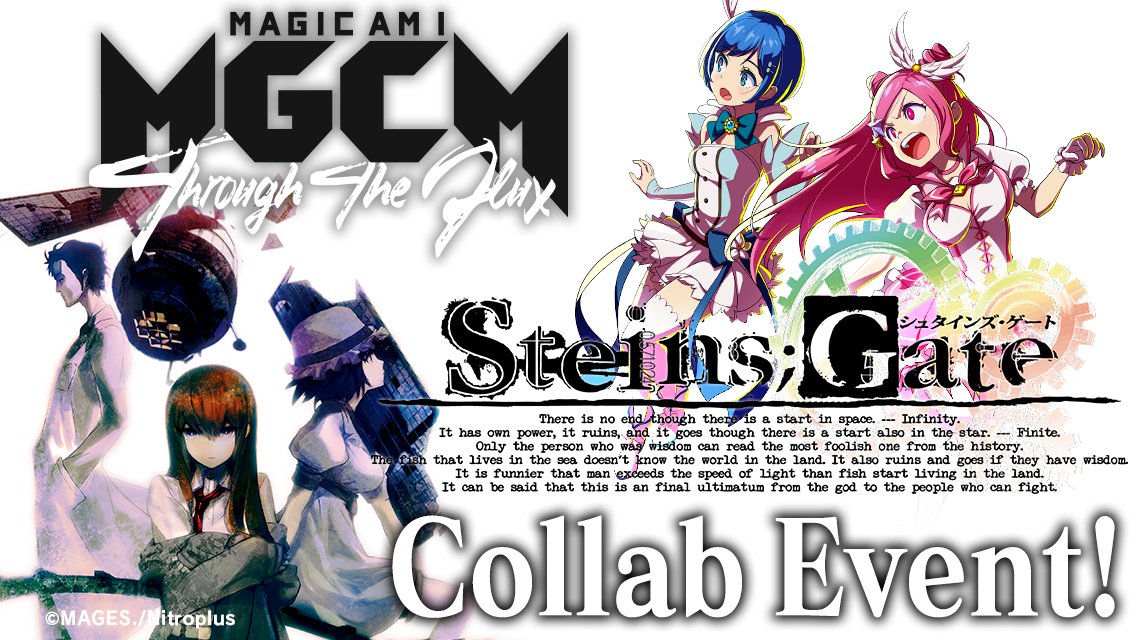 Magicami_en's tweet image. STEINS;GATE collab is coming! Share the tweet!

Campaign Period: Until May 17th (Collab Begins)

Retweet the Tweet for a chance to be one of ten players to receive 3,000 Jewels!

Note:
Winners will be contacted via DM.
#Magicami #STEINS;GATE #collab