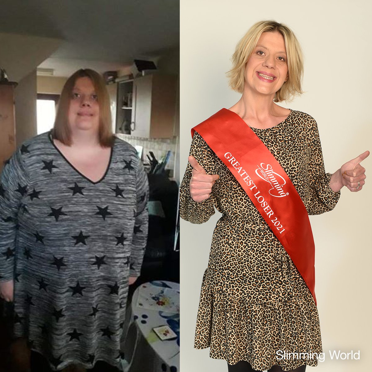 SlimmingWorld's tweet photo. “I’ve changed my life!” Karina Dunford has today been crowned #SlimmingWorld’s #GreatestLoser2021 after losing a sensational 18st 6lbs 🤩. Having been housebound and reliant on care from her husband, she now has the confidence to live more independently: https://t.co/6GCXpKKDn3 https://t.co/Klt1JnDKJO
