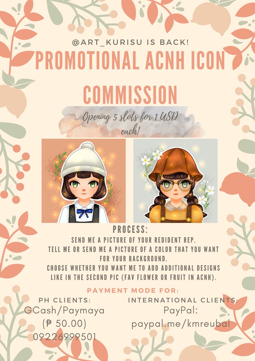 Good day/night to my fellow #AnimalCrossing players and moots~ I am now opening my second #ACNH promotional icon #commission with 5 slots for 1 USD each! I will update you guys for the remaining slots ☺️ Don't be shy to dm me 🥺✨Love lots! 💖