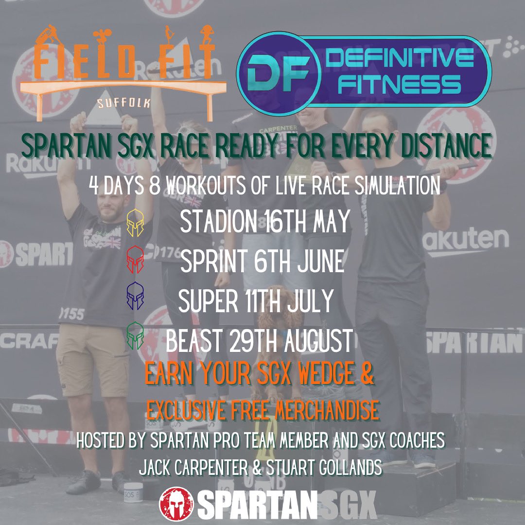 Join us at fieldfit Suffolk for an epic race ready program brought to you by Spartan Pro team and Spartan SGX coach Jack and Spartan SGX coach Stuart. 4 days 8 varied workouts putting you to the test.
Contact myself or <a href="/field/">FIELD IO + SYSTEMS</a>.fit for more details. 
<a href="/fieldfit/">FieldFit</a> #spartan #spartanram