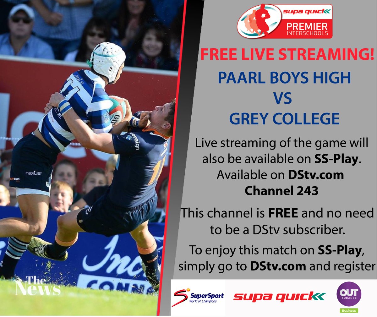 Premier Interschools (@premierschools) on Twitter photo Stream <a href="/PremierSchools/">Premier Interschools</a>, <a href="/Paarl_Boishaai/">Paarl Boys' High</a> vs <a href="/GreyKollege/">Grey Kollege</a> FREE!
Saturday 8 May, Kick-off 2pm
To enjoy this match live on <a href="/SuperSportTV/">SuperSport 🏆</a>, follow the instructions below.
<a href="/SupaQuickTyres/">Supa Quick</a> <a href="/OUTsurance/">OUTsurance</a>
#premierinterschools #saschoolsrugby #rugby15 #rugbylife #supersport Stream <a href="/PremierSchools/">Premier Interschools</a>, <a href="/Paarl_Boishaai/">Paarl Boys' High</a> vs <a href="/GreyKollege/">Grey Kollege</a> FREE!
Saturday 8 May, Kick-off 2pm
To enjoy this match live on <a href="/SuperSportTV/">SuperSport 🏆</a>, follow the instructions below.
<a href="/SupaQuickTyres/">Supa Quick</a> <a href="/OUTsurance/">OUTsurance</a>
#premierinterschools #saschoolsrugby #rugby15 #rugbylife #supersport