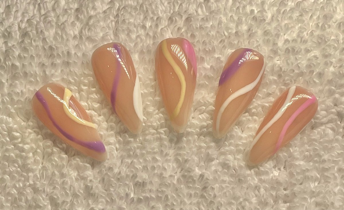 Swirl design using Halo Elise, Bubblegum Pink, Lilac, French White and Primrose and finished with NW Top Coat 🍭 #waltonledale #bamberbridge #prestonnails #nailsnailsnails💅 #nailart #purenails #penwortham #lostockhall #acrylicnails #gelnails #acrygelnails #manicure #nailsalon