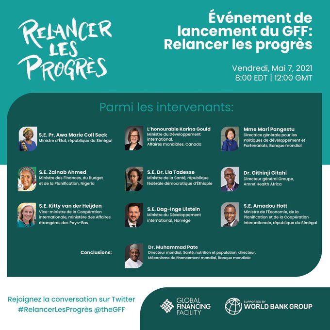 Rejoignez nous à 12h GMT pour lancer la campagne de mobilisation de 💰💰 <a href="/theGFF/">The GFF</a> et #RelancerLesProgrès en santé pour les mères, enfants et adolescents avec <a href="/AwaMCollSeck/">Awa Marie Coll Seck</a> <a href="/lia_tadesse/">Lia Tadesse</a> <a href="/daktari1/">Dr Githinji Gitahi, MBS</a> <a href="/AmadouHott/">Amadou Hott</a> <a href="/muhammadpate/">Muhammad Ali Pate</a> et d'autres panélistes.  👇flyonthewall.videosync.fi/global-financi…