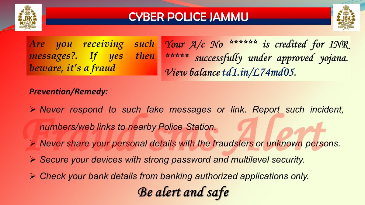 #AwarenessCyberPolJmu
<a href="/JmuKmrPolice/">J&K Police</a> 
@mukesh_ips_jk 
<a href="/ZPHQJammu/">Zonal Police Media Centre- Jammu Zone</a>
<a href="/bhatray/">Rayees Mohammad Bhat</a>
<a href="/shridhar_ips/">Sridhar</a> 
<a href="/Sandeepmehta075/">Sandeep Mehta</a> 
<a href="/KathuaPolice/">Kathua Police</a> 
<a href="/WasimHamdani30/">Wasim Hamdani</a> 
<a href="/Cyberdost/">CyberDost I4C</a>