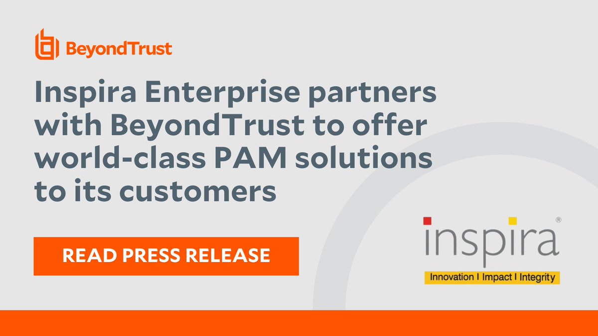 BeyondTrust's tweet image. PRESS RELEASE: This strategic partnership provides companies a seamless approach to prevent cyber-attacks, data breaches, misused privileges and compromised #remoteaccess.

Read more:
beyondtrust.com/press/inspira-…

#BeyondTrustPartners #Inspira #cybersecurity #PAM @inspira_india