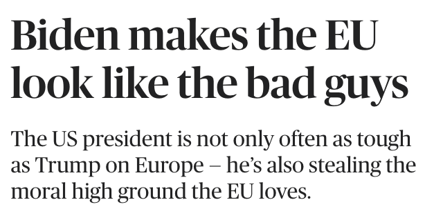 And yes, that sound you hear is a massive shift in global politics... The US has abandoned Trump's profits-before-people policy on the pandemic. The EU is sticking with it.  https://www.politico.eu/article/biden-makes-the-eu-look-like-the-bad-guys/