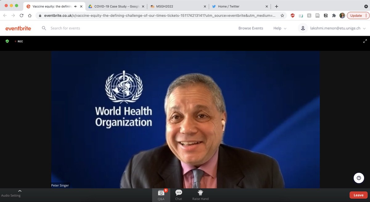 Great webinar with @PeterASinger on addressing #VaccineEquity with:

💵 Dollars
💉 Doses
🏭 Domestic Manufacturing

hosted by @DrSarahSteele, @TheDSingularity, @adamkams
from @IntellForum, @ANU_Law, @GHS_Network