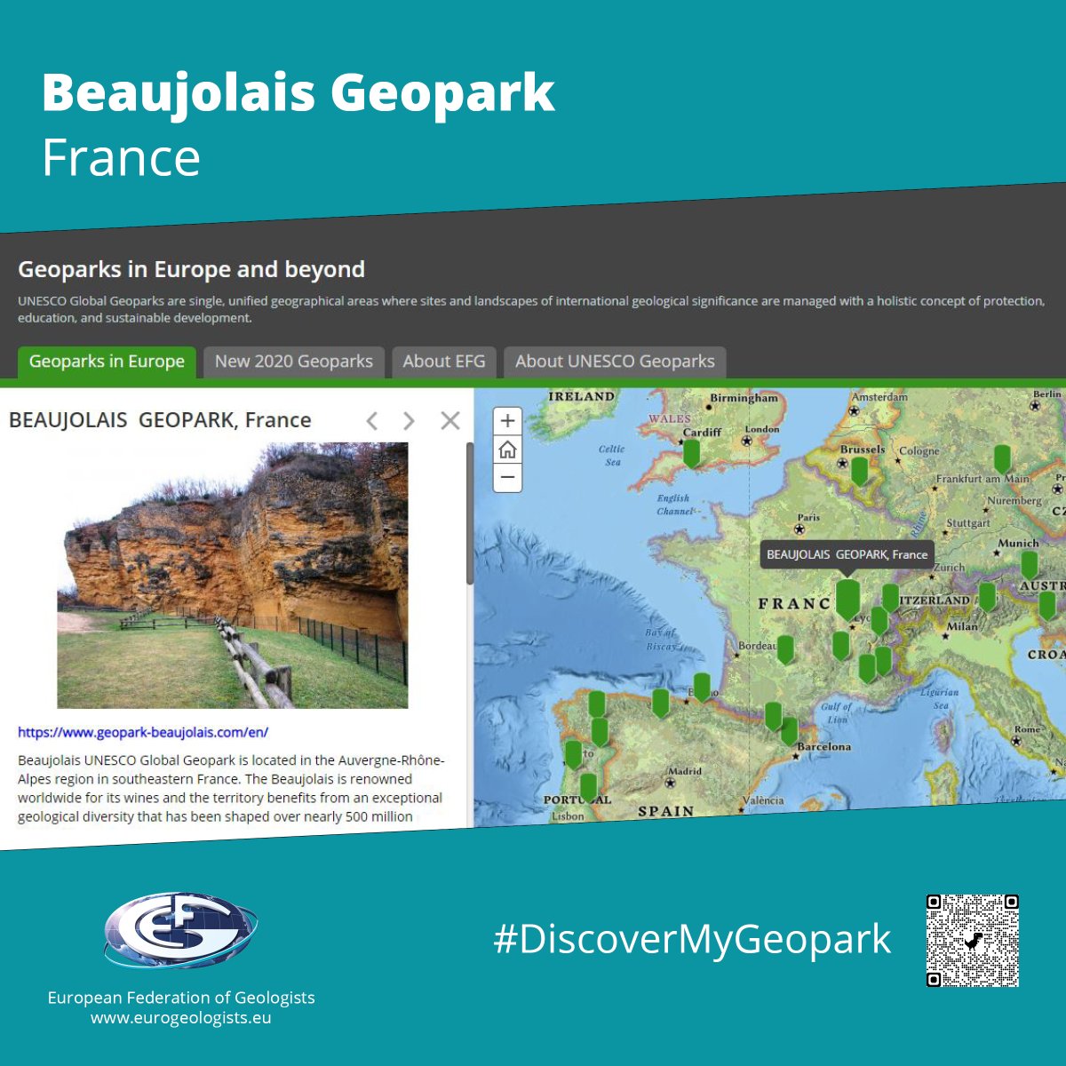 Next up is the Beaujolais @UNESCO Global Geopark in south-eastern France. The Beaujolais is renowned for its wines and the territory benefits from an exceptional geological diversity that has been shaped over nearly 500 million years. geopark-beaujolais.com #DiscoverMyGeopark