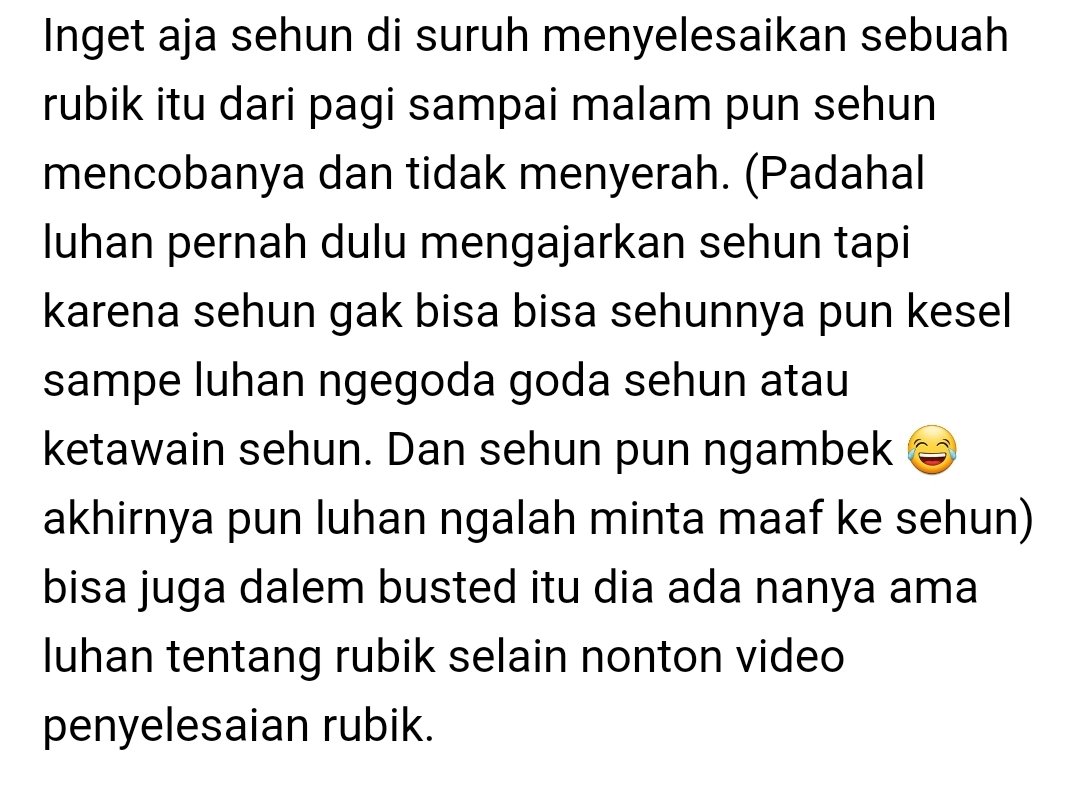 "Itu adalah Kubus Rubik dan keseluruhan pertunjukan dari pagi hingga malam. Apakah kamu (sehun) mencoba memecahkan Kubus Rubik atau apakah sehun terikat dengan orang itu(luhan)? Link hunhan play rubik cube : 