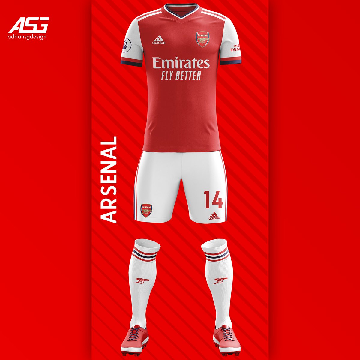 Arsenal  @Arsenal Similar to the 2019/20 kit, I added some navy blue into the mix for a change. No big design on the front.