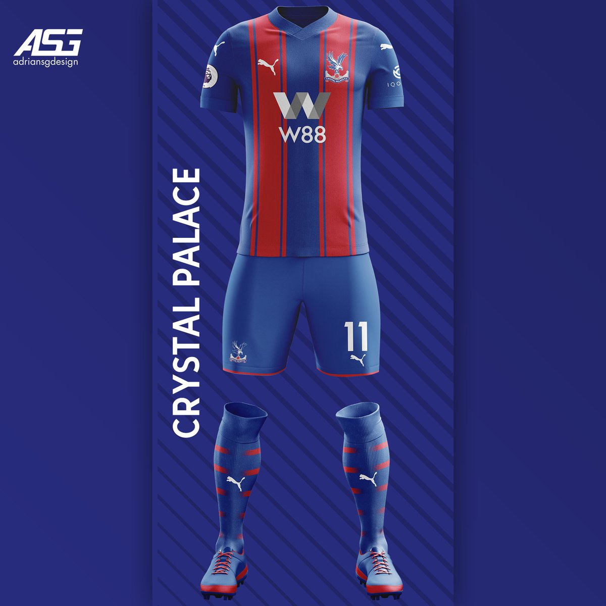 Crystal Palace  @CPFC Two red lines on this kit with pinstripes on each side of them. W88 logo is now white for a cleaner look.