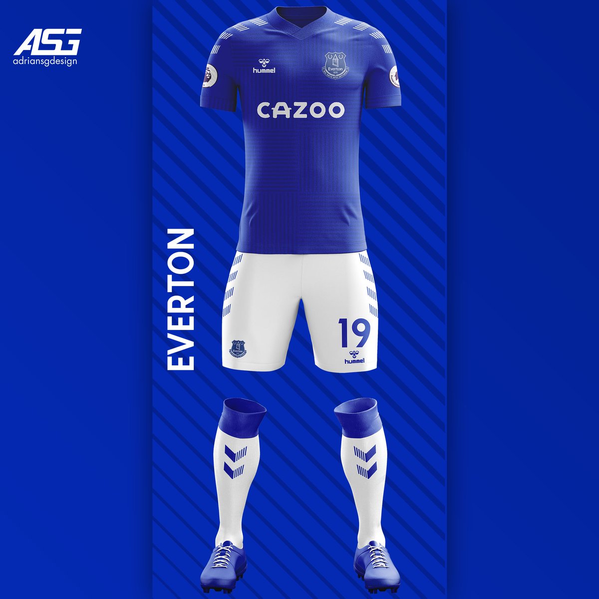Everton  @Everton An evolution of last season's kit, the pattern on the front consists of small thin lines shaped like squares which are on each half of the shirt.