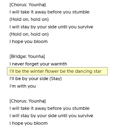 I think a lot about how in the catharsis of Winter Flower, Younha says "I'll be a winter flower, I'll be a dancing star".Namjoon talked about Nietzsche's quote that had such a big impact on him: "One must have chaos within oneself to give birth to a dancing star"  #RM