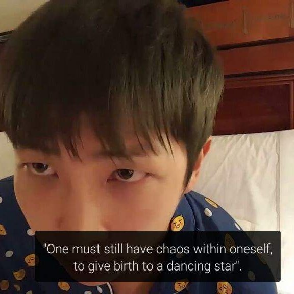 I think a lot about how in the catharsis of Winter Flower, Younha says "I'll be a winter flower, I'll be a dancing star".Namjoon talked about Nietzsche's quote that had such a big impact on him: "One must have chaos within oneself to give birth to a dancing star"  #RM