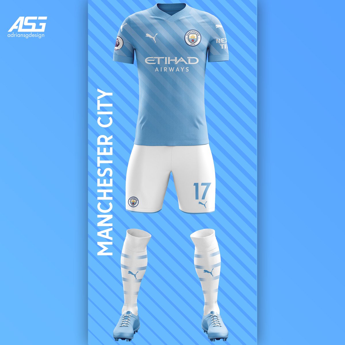 Manchester City  @ManCity Like on the logo, there is a line design on an angle which fades into a gradient.